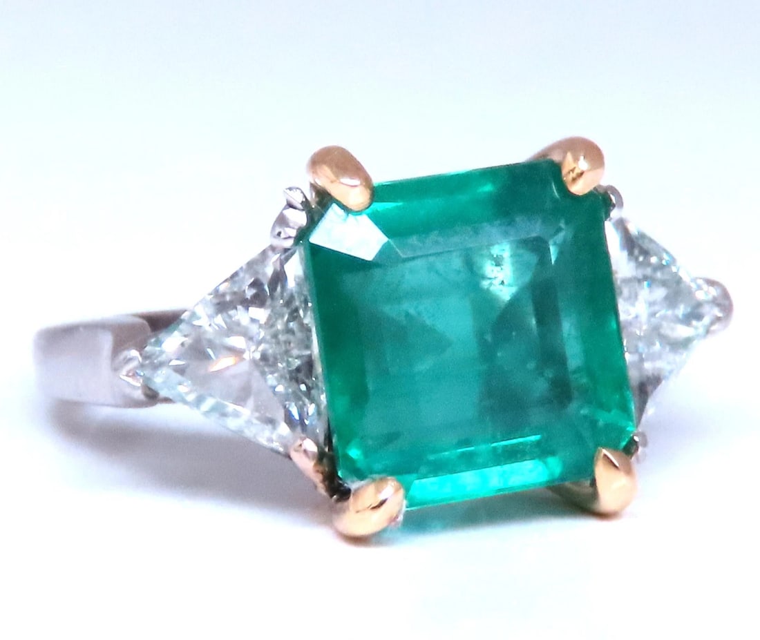 GIA Certified 3.97ct Natural Emerald (F1) Trillants Diamond Ring Platinum 12414 - 10