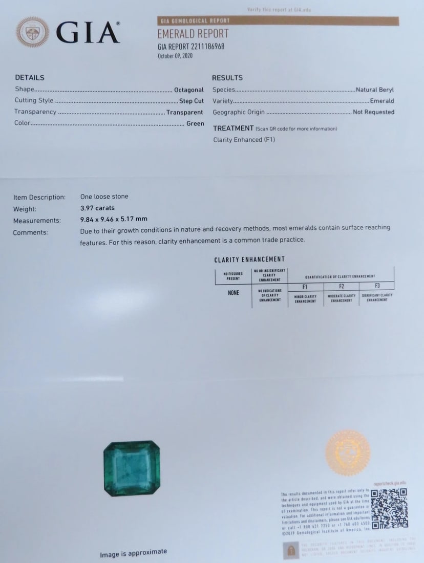 GIA Certified 3.97ct Natural Emerald (F1) Trillants Diamond Ring Platinum 12414 - 11