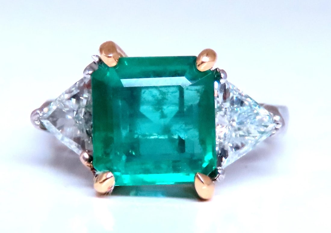 GIA Certified 3.97ct Natural Emerald (F1) Trillants Diamond Ring Platinum 12414 - 14