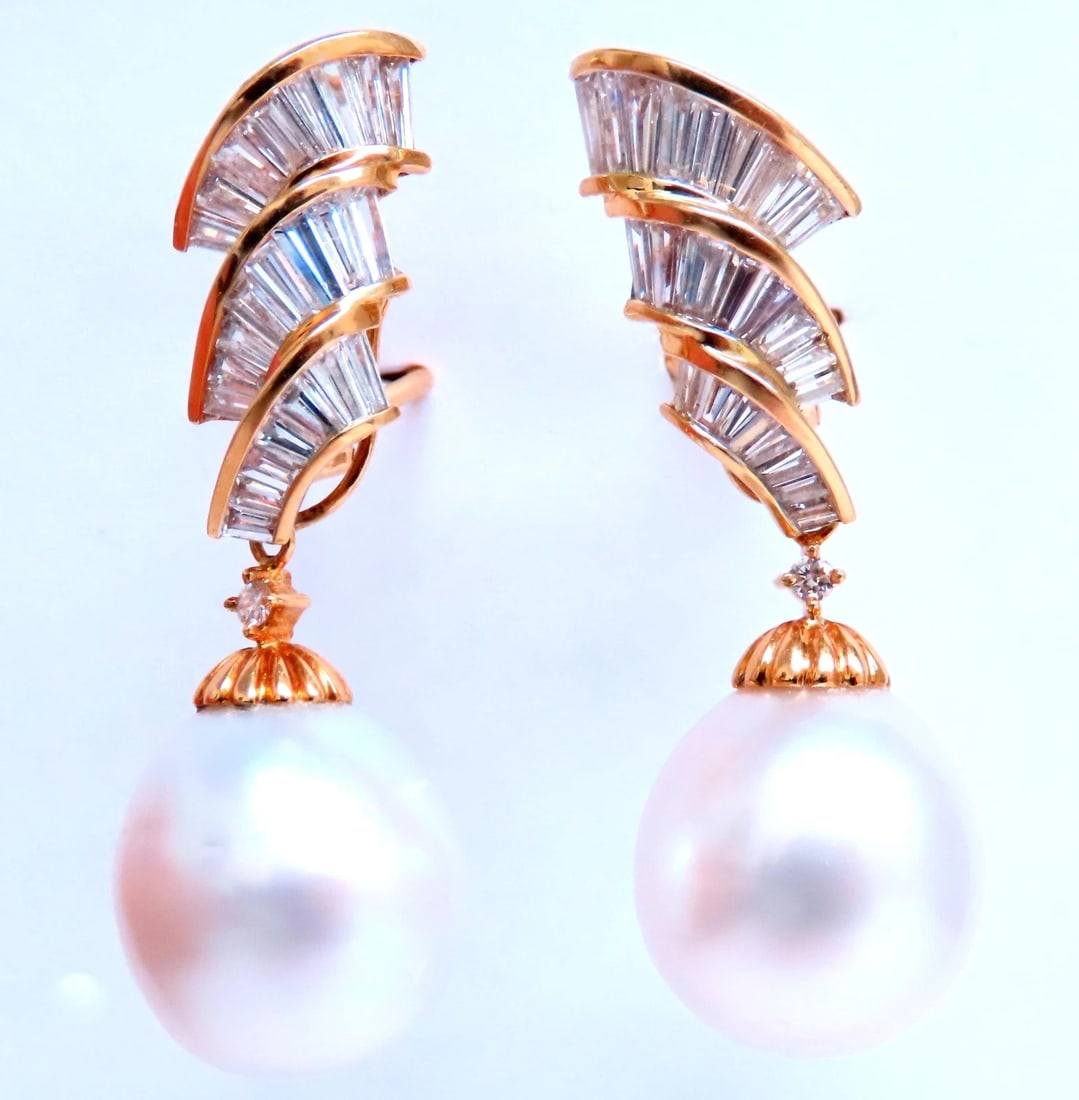 GIA Certified 15.6m Natural Saltwater Pearl Diamond Dangle Earrings 18kt 12413** - 4