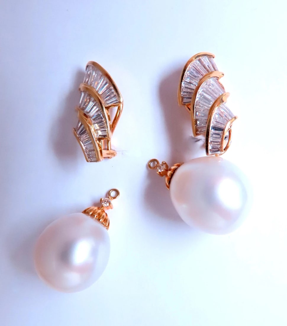 GIA Certified 15.6m Natural Saltwater Pearl Diamond Dangle Earrings 18kt 12413** - 6