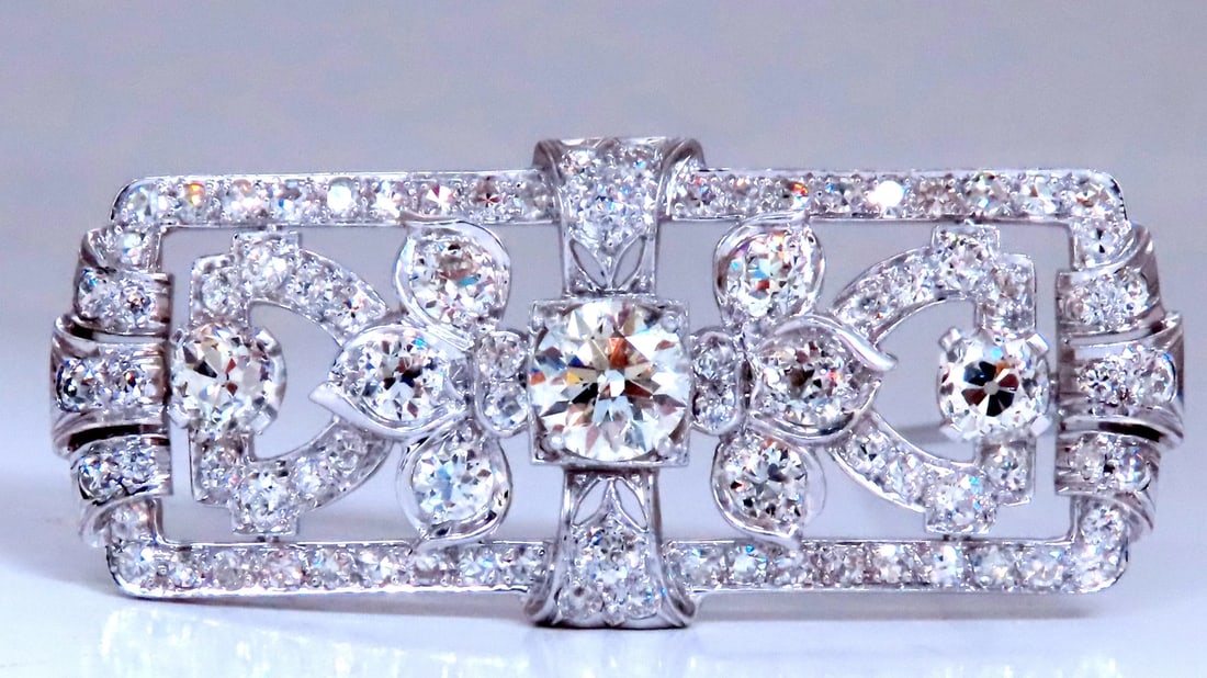 GIA Certified Natural Diamond Vintage Deco Pin Brooch Platinum 12418** - 3