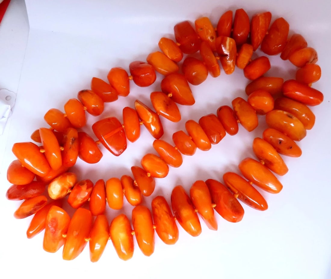 GIA Certified Natural Yellow Orange Amber Bead Necklace 12416** - 2
