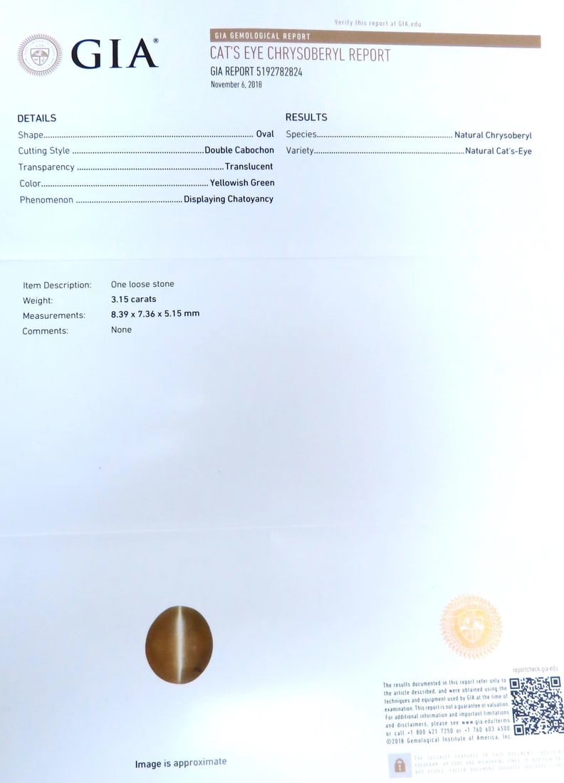 GIA Certified 3.15ct Natural Cats Eye Ring 14kt 12415 - 10