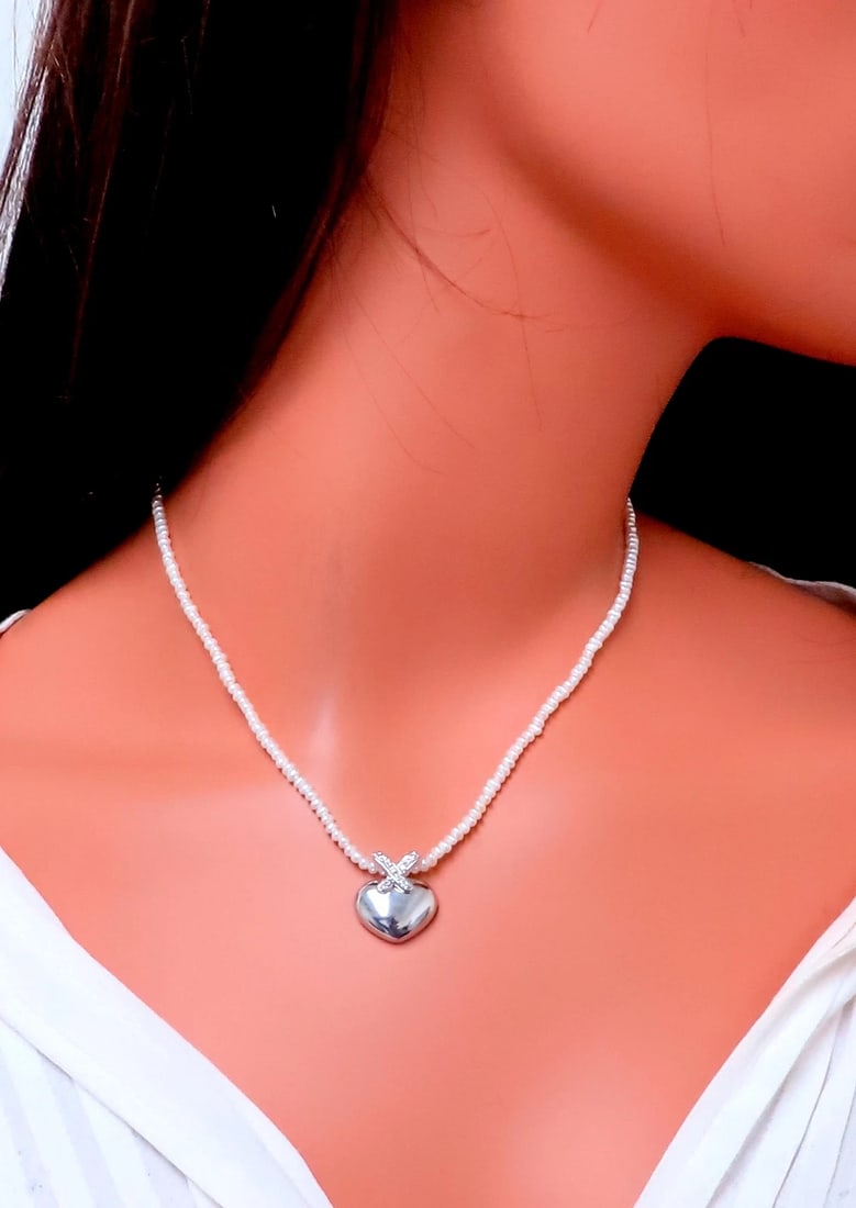 Heart Diamond Slide Pendant on Freshwater Pearls 14kt. .10ct 12408** - 7