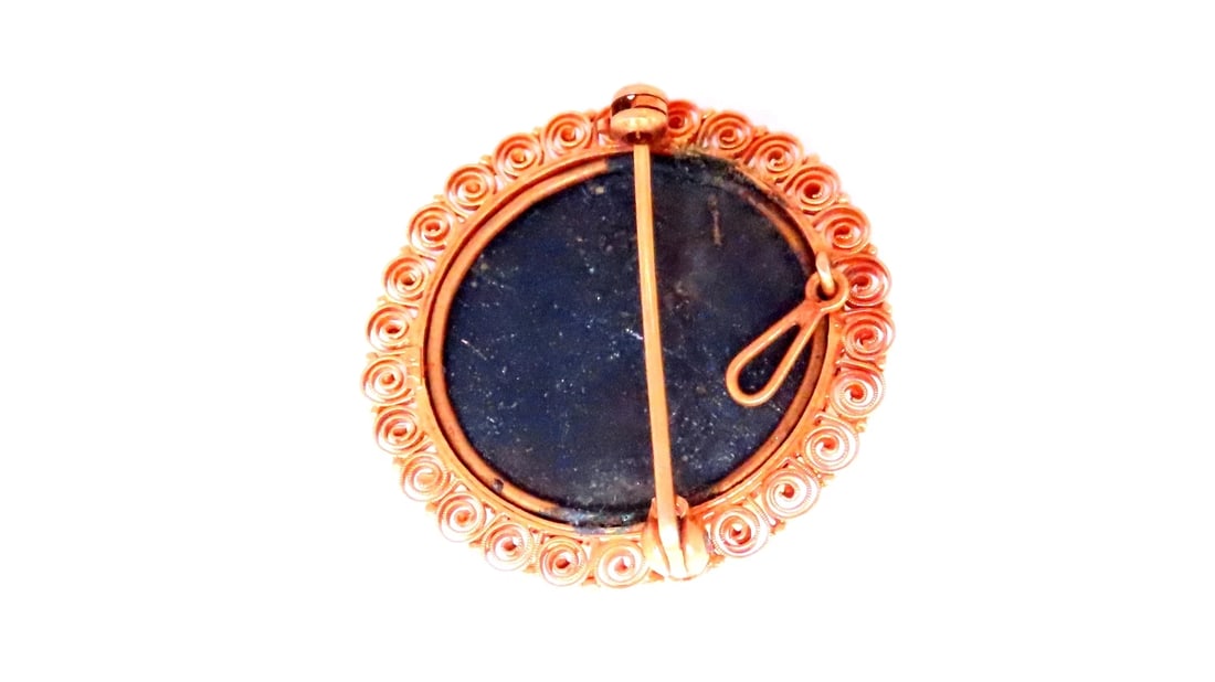 Vintage Pietra Dura Inlay Mosaic Flower Pin 18kt 12404** - 4