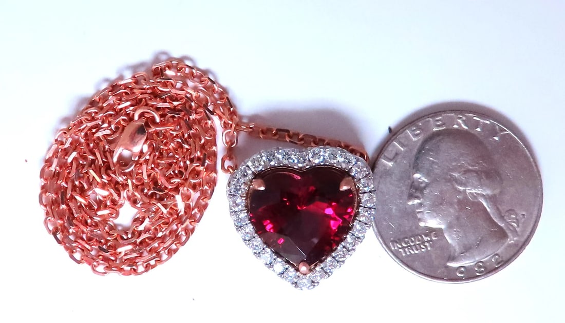 GIA Certified 8.72ct Natural Heart Garnet Halo Necklace 14kt Rhodolite 12400** - 5