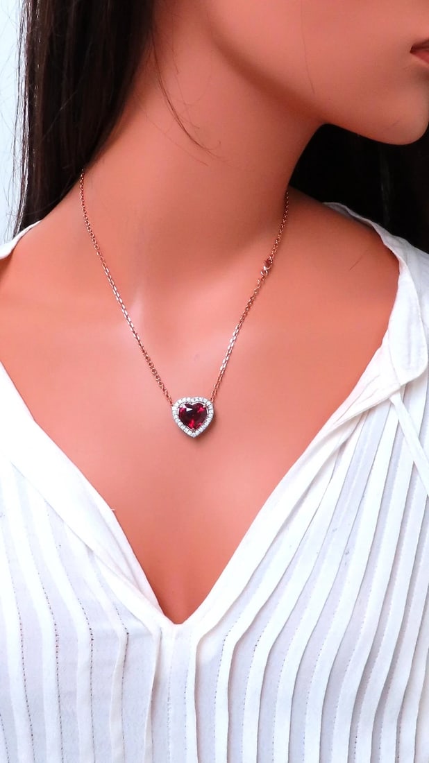 GIA Certified 8.72ct Natural Heart Garnet Halo Necklace 14kt Rhodolite 12400** - 7