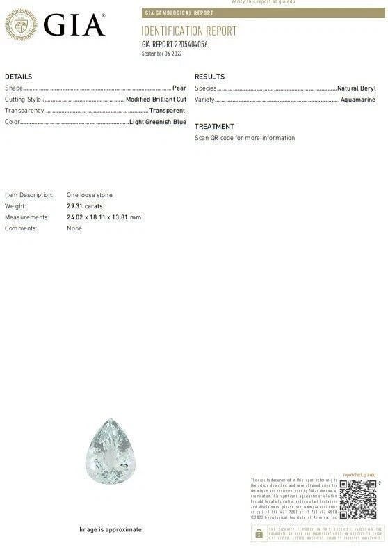 GIA Certified 29.31ct Natural Pear Shaped Aquamarine Diamonds Ring 14kt 12399 - 5