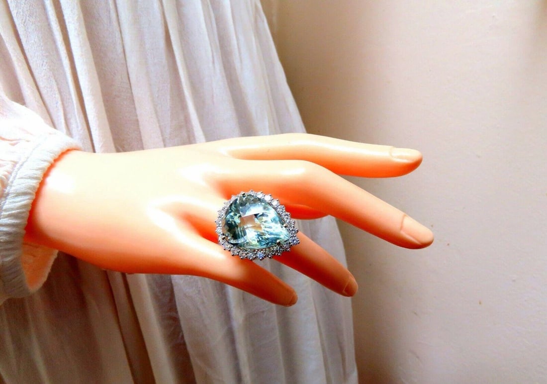 GIA Certified 29.31ct Natural Pear Shaped Aquamarine Diamonds Ring 14kt 12399 - 6