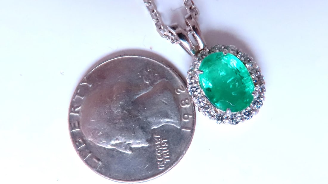 3.24ct Natural Oval Emerald Classic Cluster Necklace 14kt gold 12389 ** - 5