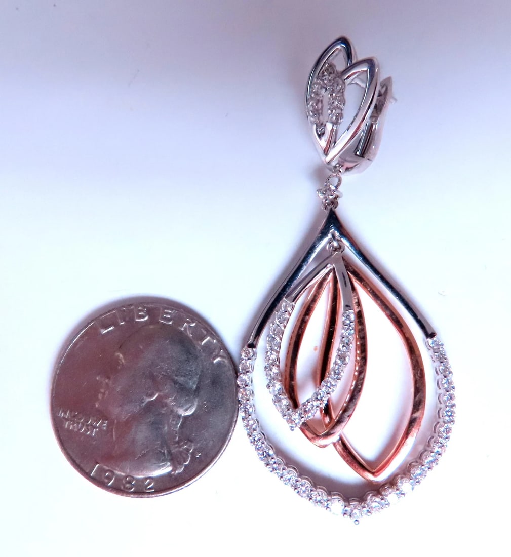 Three Tier 2.10ct Natural Round Diamond Dangle Earrings 14kt Gold 12378** - 6