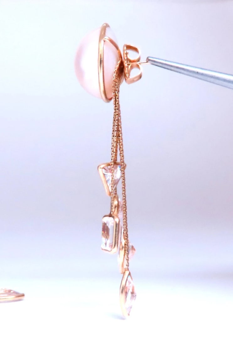 18mm Mabe Pearl Dangle CZ 14kt gold earrings Cosmopolitan Edit 12385** - 7