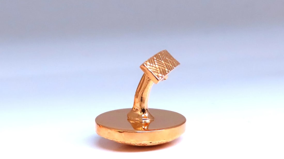 Cross Hatch Deco Round Raised Dome Button Cufflinks 14kt gold 12366** - 5