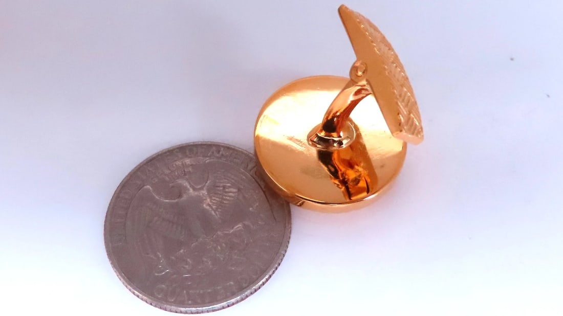 Cross Hatch Deco Round Raised Dome Button Cufflinks 14kt gold 12366** - 7