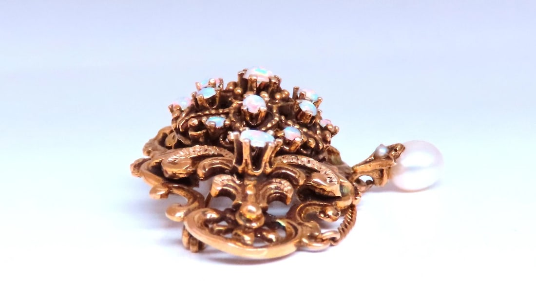 Vintage Edwardian Natural Opal Pin 14kt Pendant 12368** - 3