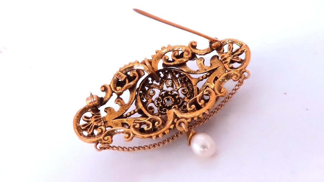 Vintage Edwardian Natural Opal Pin 14kt Pendant 12368** - 4