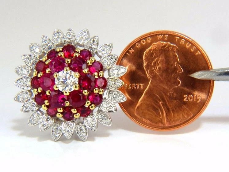 6.26ct Natural Vivid Red Ruby Diamond Domed Clip Earrings 18kt Ref 12350** - 4