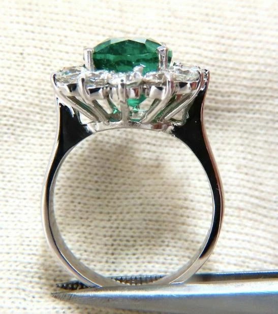 GIA Certified 4.40ct Natural Green Emerald Diamonds Ring 18kt Halo Prime 12351 - 3
