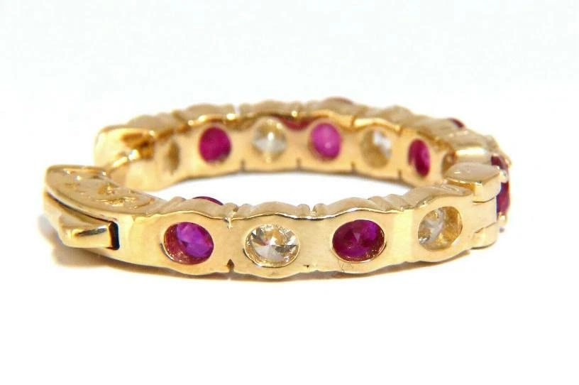 4.90ct Natural Ruby Diamonds Elongated Hoop Earrings 14kt Gold Ref 12335** - 6