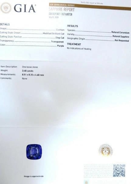 GIA Certified 3.48ct Natural Purple No Heat Sapphire Diamonds Ring 14kt #12342 - 5