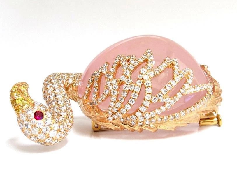 GIA Certified 178 Carat Natural Rose Quartz Flamingo Brooch Pin 18kt #12345** - 5