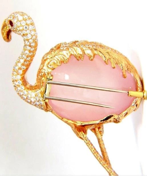 GIA Certified 178 Carat Natural Rose Quartz Flamingo Brooch Pin 18kt #12345** - 6