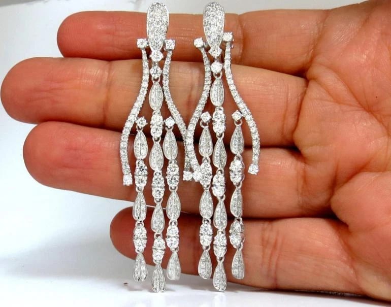 6.00ct natural diamonds modern dangle petal chandelier earrings 18kt Ref 12321** - 7