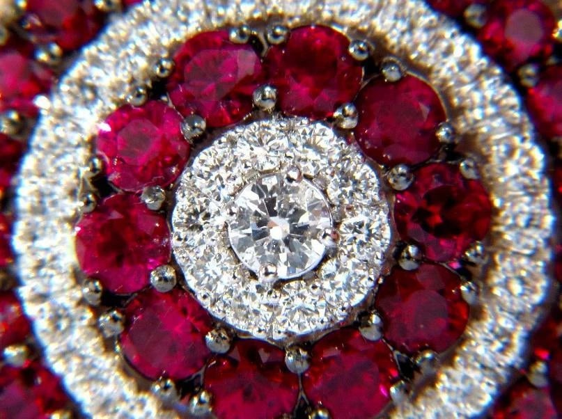 9.74ct Natural Ruby Diamond Dangling Earrings 18kt Roulette Bullseye Ref 12323** - 5