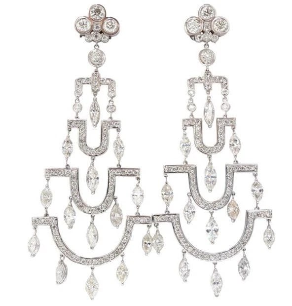 Step Tier Extra Wide Long Chandelier Class Deco Dangle Earrings 18kt Ref 12319** - 2