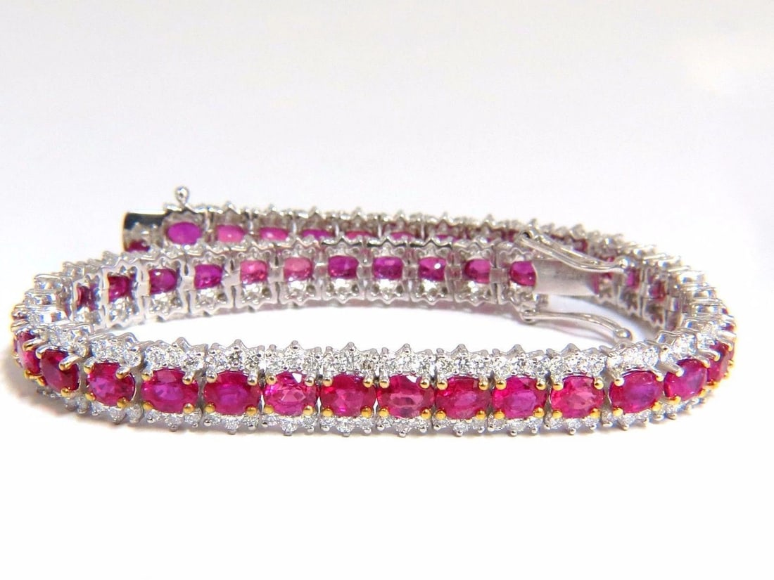 13.81ct bright vivid red natural ruby tennis bracelet 14kt three row** - 2