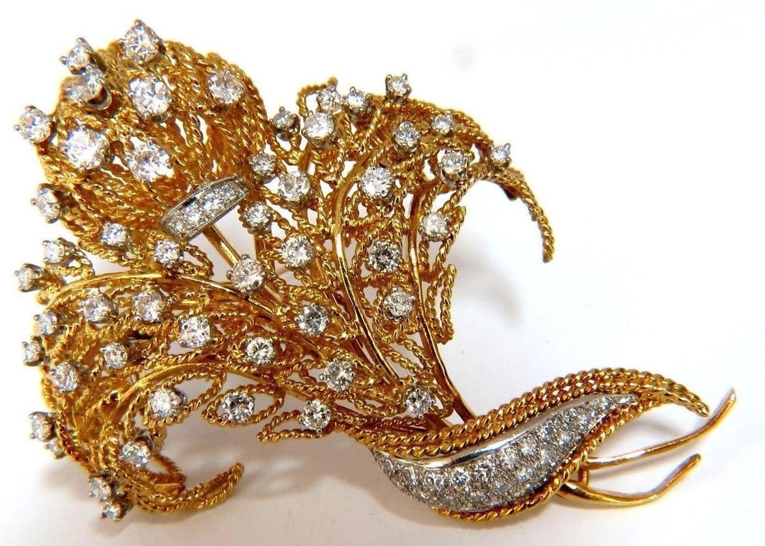 10ct natural diamonds neoclassical brooch 18kt gold platinum Ref 12316** - 2