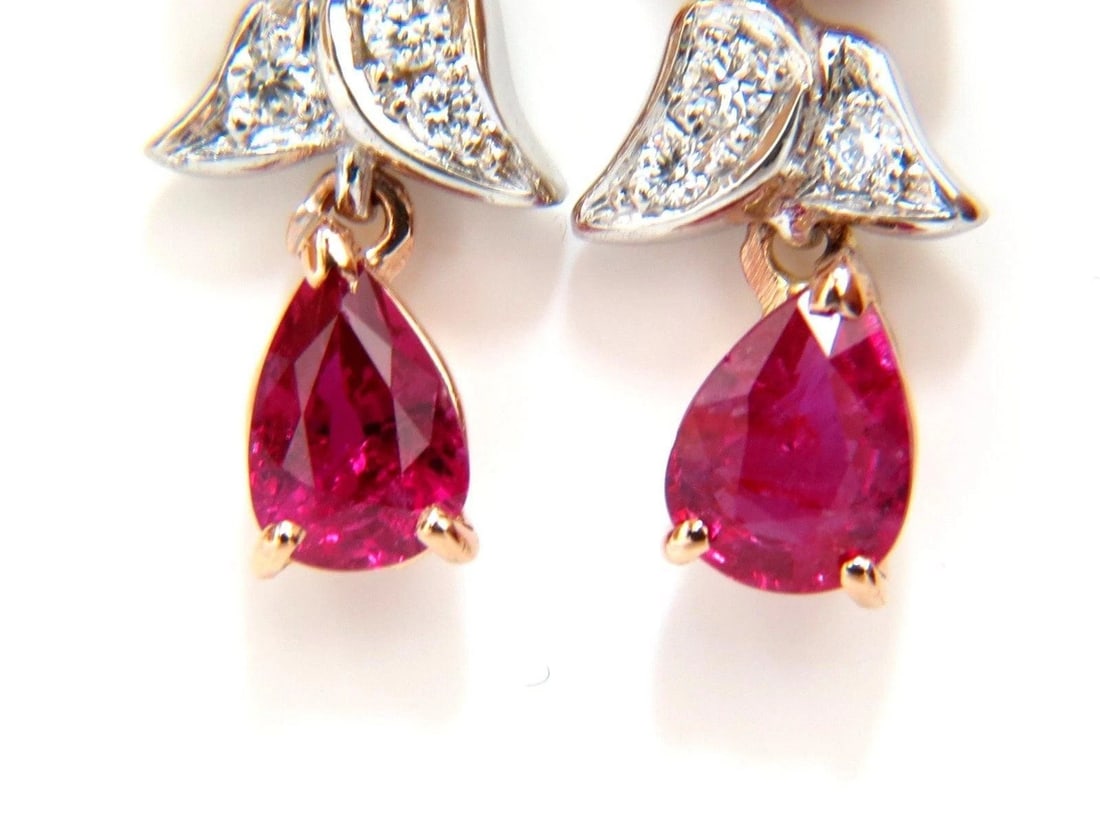 10.88ct Natural Red No Heat Ruby Diamond Dangle Earrings 18kt Unheated 12306** - 9