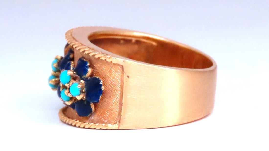 .50ct Natural Turquoise Blue Daisy Petal Vintage Ring 18kt Gold Ref 12300 - 10