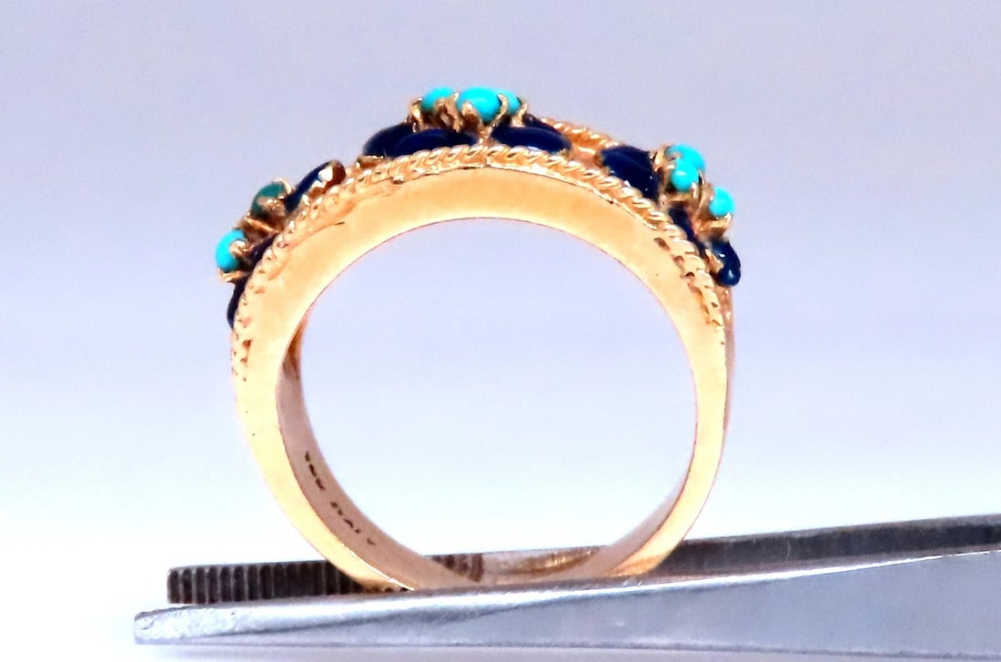.50ct Natural Turquoise Blue Daisy Petal Vintage Ring 18kt Gold Ref 12300 - 12