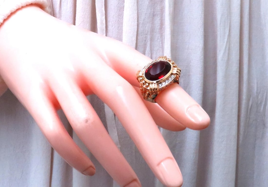 Natural Spessartite Diamonds Ring Bead Goth Stud 14Kt Gold Ref 12297 - 7