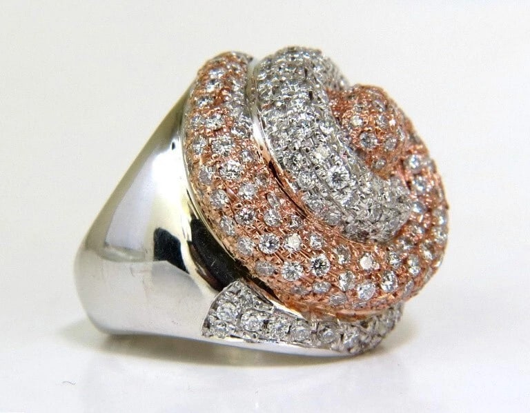 4.00 Carat Huge Dome 18 Karat 3D Swirl Diamonds Ring G/VS Cocktail Prime - 3