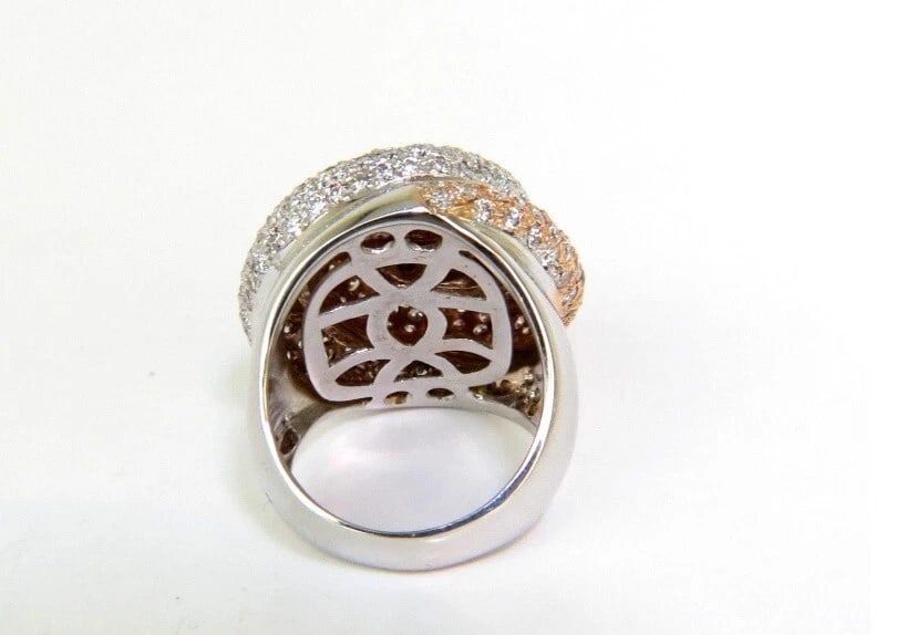 4.00 Carat Huge Dome 18 Karat 3D Swirl Diamonds Ring G/VS Cocktail Prime - 4