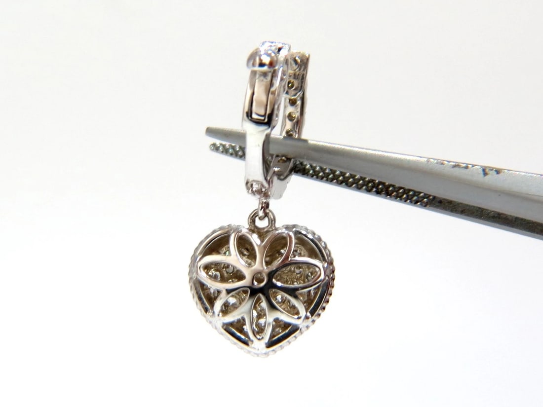 1.30ct dangling hearts on hoop diamonds earrings 14kt g/vs locking lever** - 6