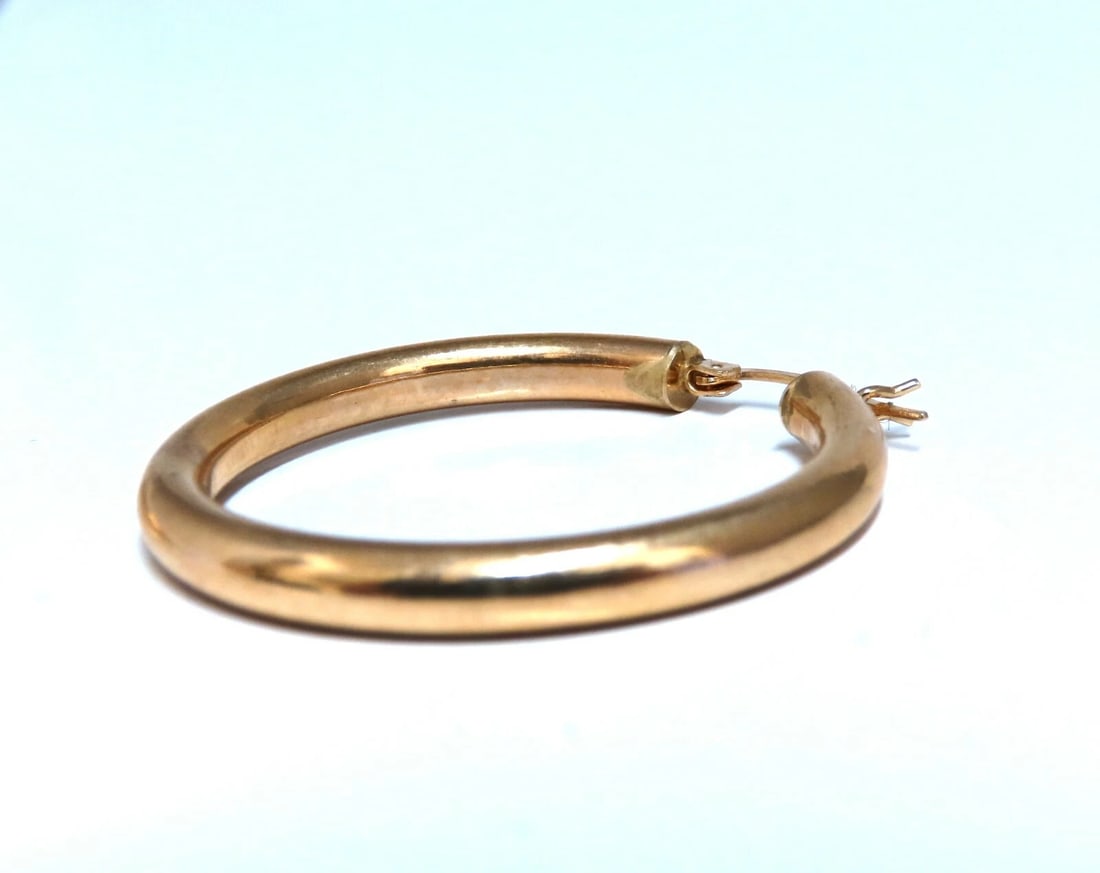 14Kt Gold Hoop Earrings Tubular Plain 1.46 inch diameter** - 3
