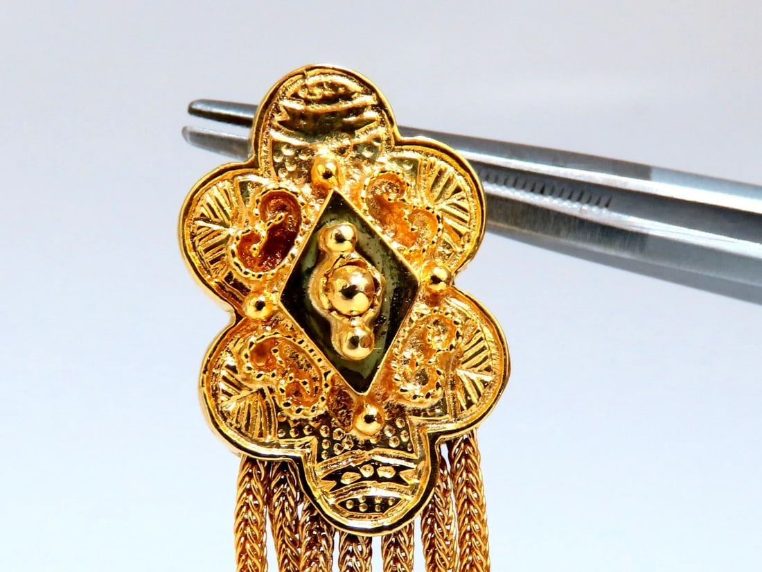 Retro Tribal Elongated Clover Tassel Dangle Earrings 14kt** - 4