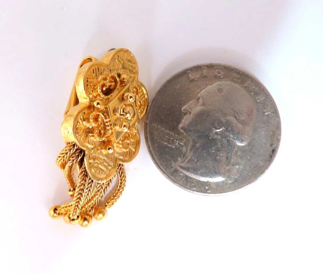 Retro Tribal Elongated Clover Tassel Dangle Earrings 14kt** - 7