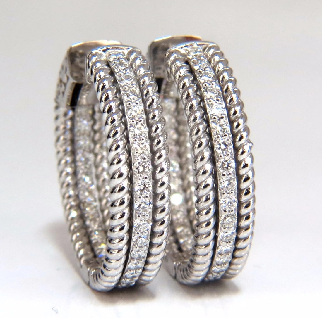 1.00ct natural diamond hoop earrings 14kt g/vs Barley Rope Twist 3D & Button** - 3