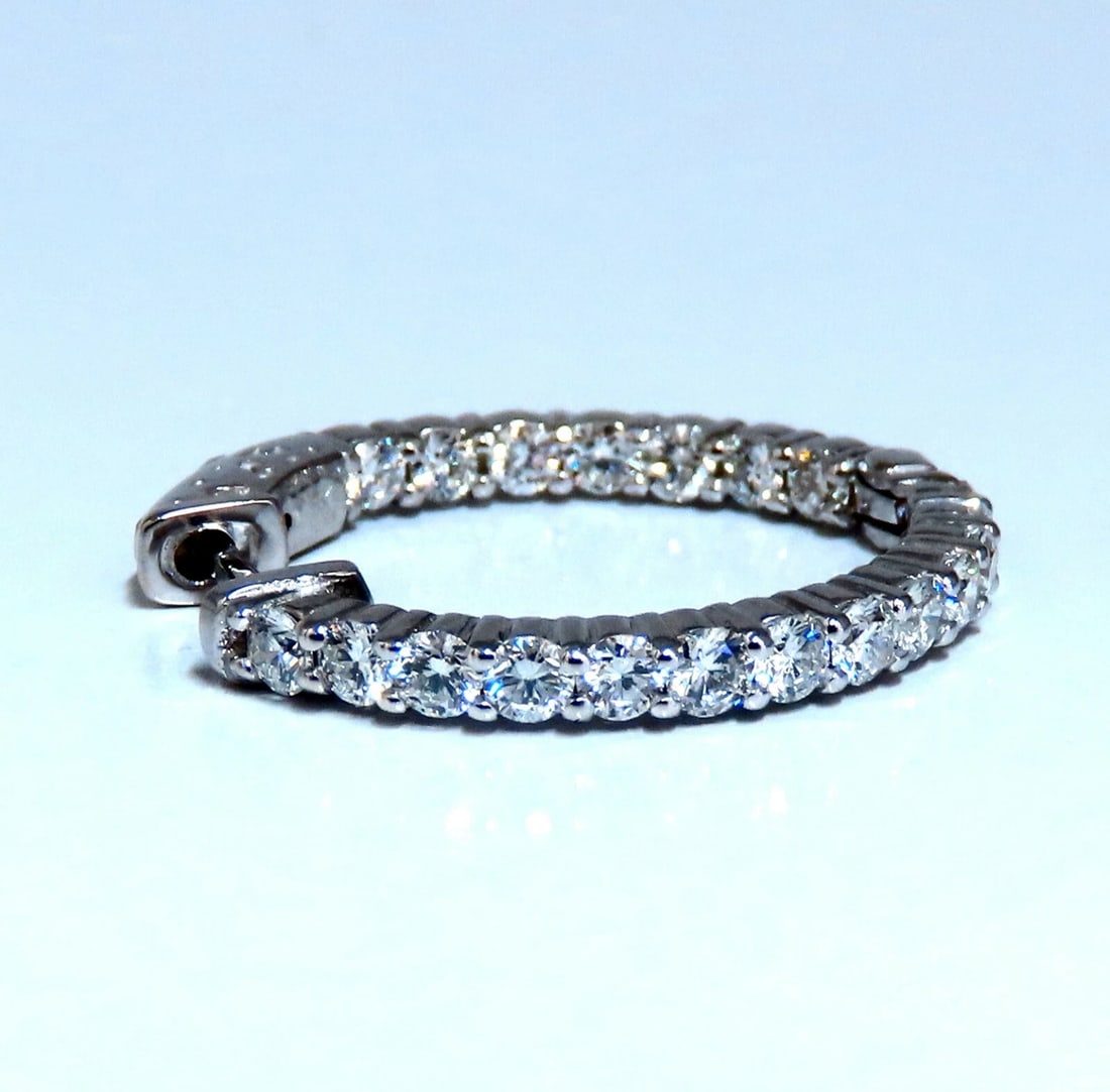 2.20ct Natural Diamond Hoop Earrings 14kt White Gold -1 inch** - 4