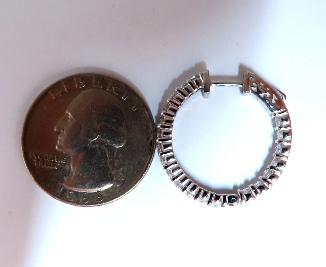 2.20ct Natural Diamond Hoop Earrings 14kt White Gold -1 inch** - 5