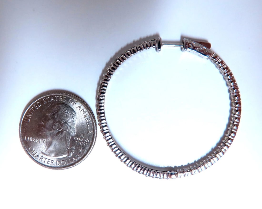 2.68ct Natural Round Diamond hoop earrings 14kt 1.7 inch single share prong** - 6