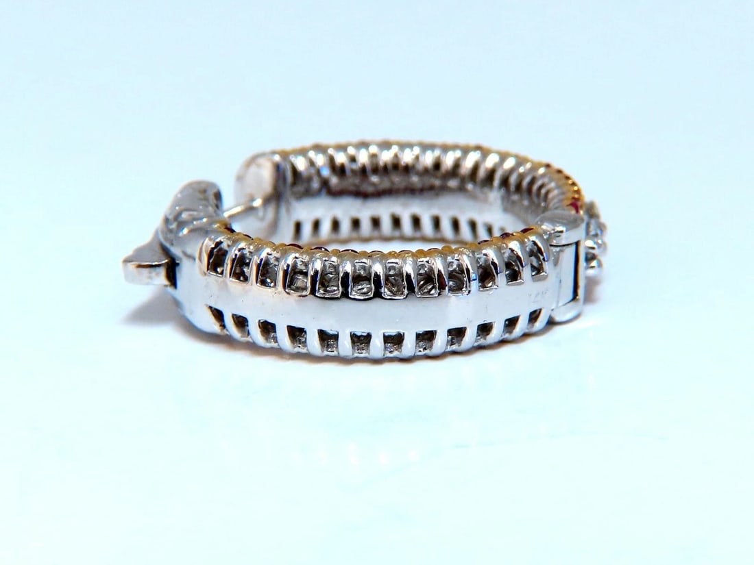 4.24ct natural red ruby diamond hoop earrings 14kt gold three row Intricate** - 3