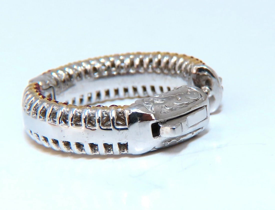 4.24ct natural red ruby diamond hoop earrings 14kt gold three row Intricate** - 6