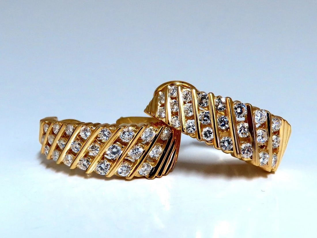 1.10ct Natural Diamonds Slant Row Channel Semi Hoop Earrings 14kt** - 4