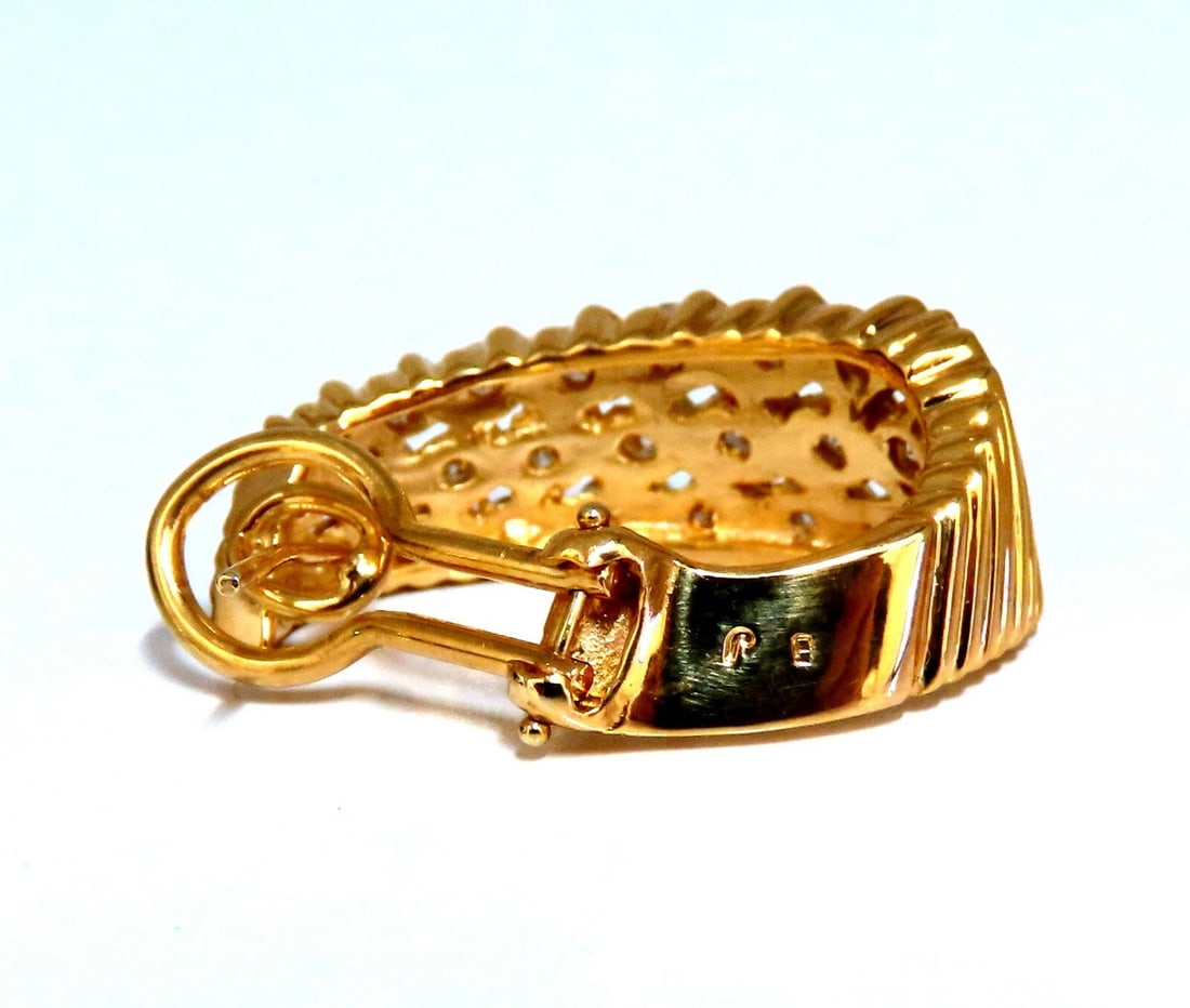 1.10ct Natural Diamonds Slant Row Channel Semi Hoop Earrings 14kt** - 5